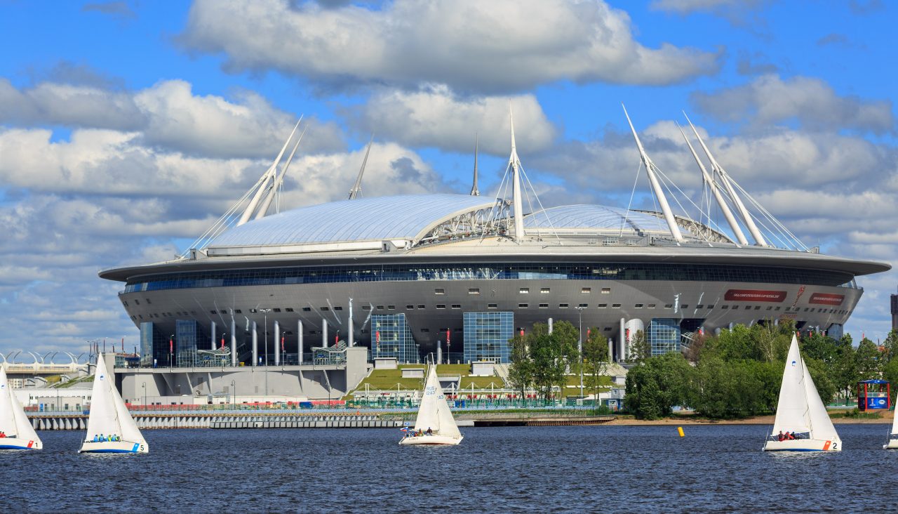 SAINT PETERSBURG, RUSSIA - JULY 2, 2017. Krestovsky Stadium, also called Zenit Arena - a football stadium, which was opened in 2017 for the FIFA Confederations Cup in Saint Petersburg, Russia
